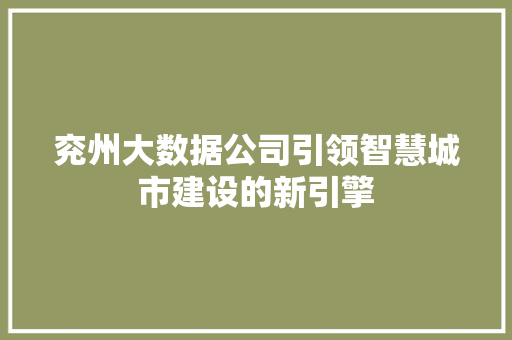 兖州大数据公司引领智慧城市建设的新引擎 电脑基础