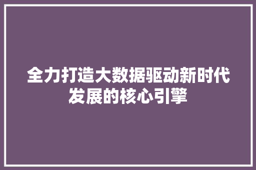 全力打造大数据驱动新时代发展的核心引擎 操作系统