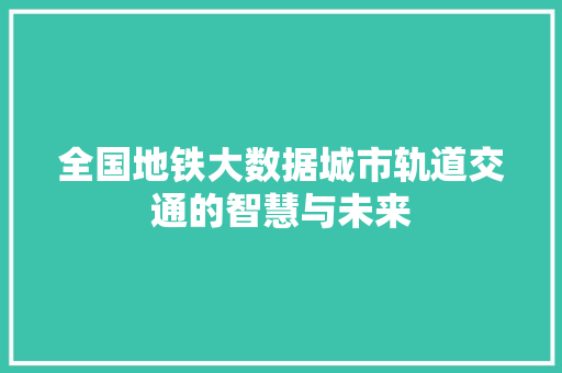 全国地铁大数据城市轨道交通的智慧与未来 电脑基础