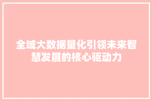 全域大数据量化引领未来智慧发展的核心驱动力 编程语言