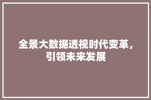 全景大数据透视时代变革，引领未来发展 操作系统