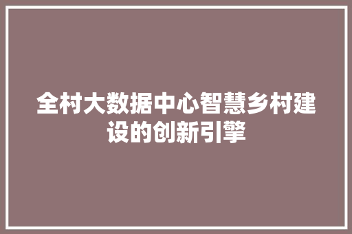 全村大数据中心智慧乡村建设的创新引擎 电脑基础