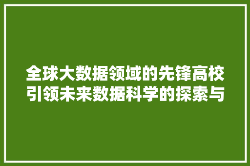 全球大数据领域的先锋高校引领未来数据科学的探索与创新
