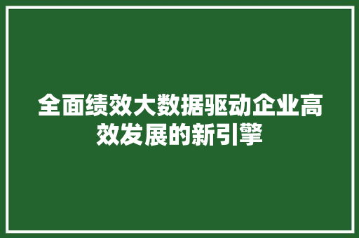 全面绩效大数据驱动企业高效发展的新引擎 操作系统