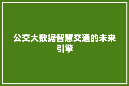公交大数据智慧交通的未来引擎