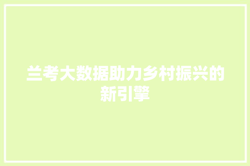 兰考大数据助力乡村振兴的新引擎