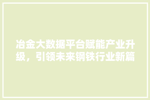 冶金大数据平台赋能产业升级，引领未来钢铁行业新篇章 网络技术
