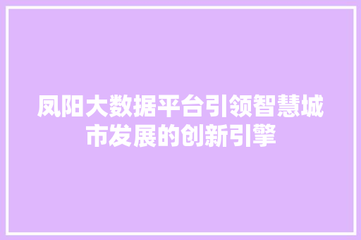 凤阳大数据平台引领智慧城市发展的创新引擎
