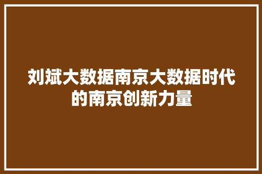 刘斌大数据南京大数据时代的南京创新力量 电脑基础
