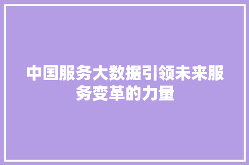中国服务大数据引领未来服务变革的力量 操作系统