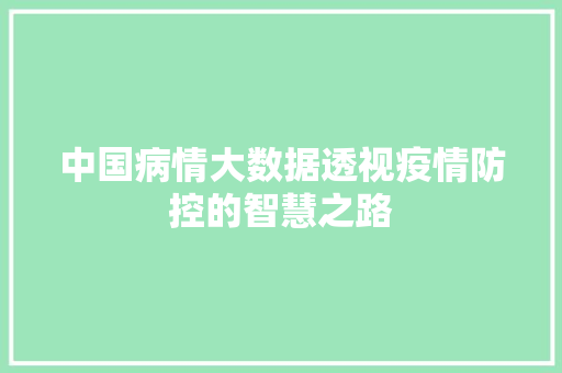 中国病情大数据透视疫情防控的智慧之路 电脑基础 中国病情大数据透视疫情防控的智慧之路 电脑基础
