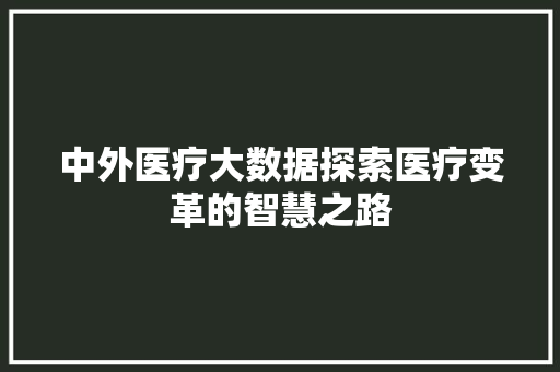 中外医疗大数据探索医疗变革的智慧之路