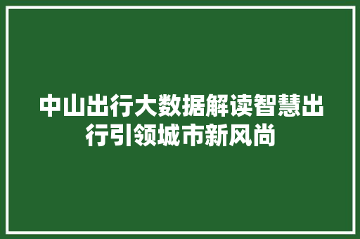 中山出行大数据解读智慧出行引领城市新风尚
