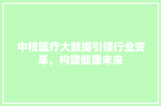 中核医疗大数据引领行业变革，构建健康未来 网络技术