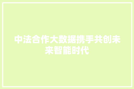 中法合作大数据携手共创未来智能时代 网络技术