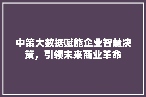 中策大数据赋能企业智慧决策，引领未来商业革命 网络技术