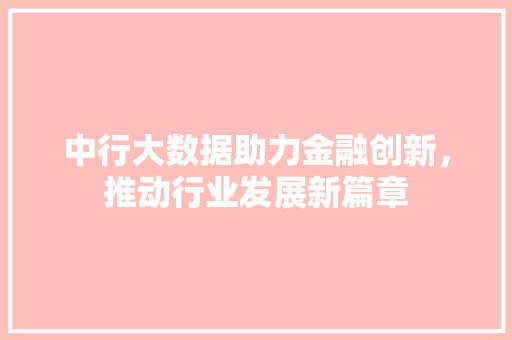 中行大数据助力金融创新，推动行业发展新篇章