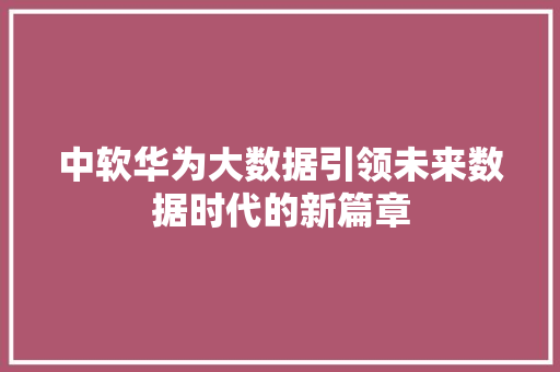 中软华为大数据引领未来数据时代的新篇章 操作系统