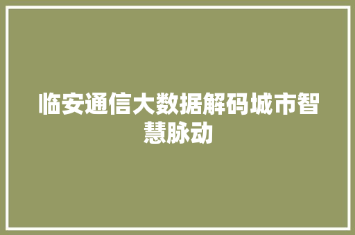 临安通信大数据解码城市智慧脉动