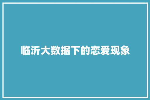 临沂大数据下的恋爱现象