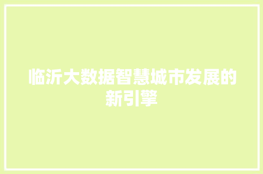 临沂大数据智慧城市发展的新引擎