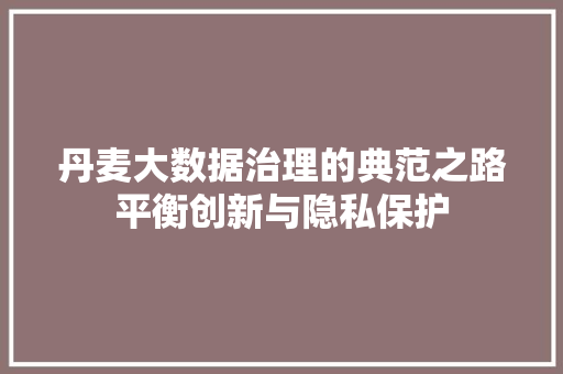 丹麦大数据治理的典范之路平衡创新与隐私保护 电脑故障维修