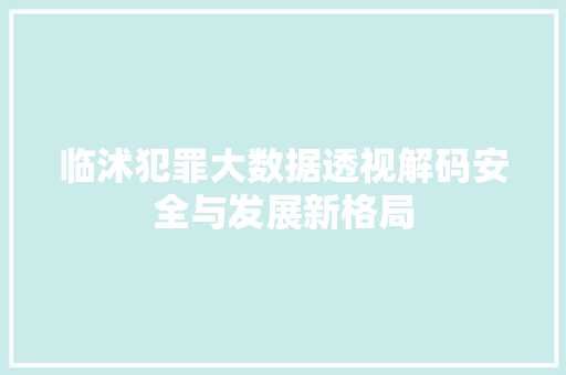 临沭犯罪大数据透视解码安全与发展新格局