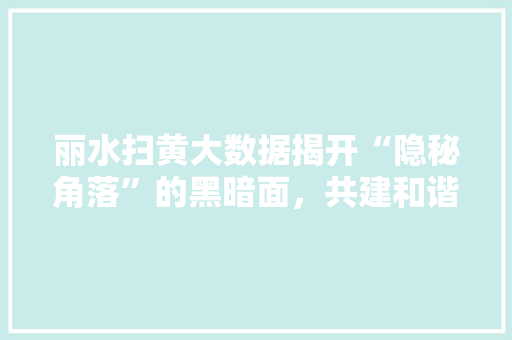丽水扫黄大数据揭开“隐秘角落”的黑暗面，共建和谐社会