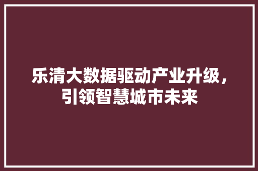 乐清大数据驱动产业升级,引领智慧城市未来 乐清大数据驱动产业升级,引领智慧城市未来