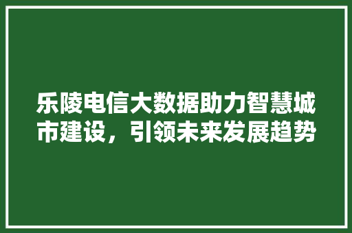 乐陵电信大数据助力智慧城市建设,引领未来发展趋势 乐陵电信大数据助力智慧城市建设,引领未来发展趋势