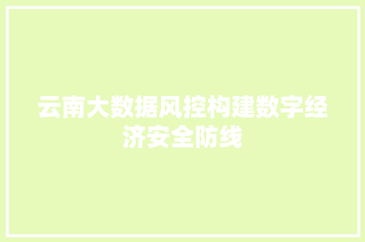 云南大数据风控构建数字经济安全防线