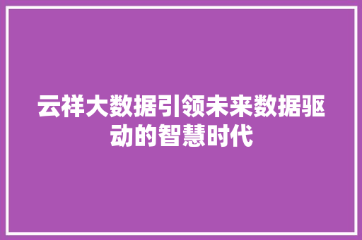 云祥大数据引领未来数据驱动的智慧时代 网络技术 云祥大数据引领未来数据驱动的智慧时代 网络技术