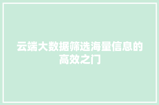 云端大数据筛选海量信息的高效之门