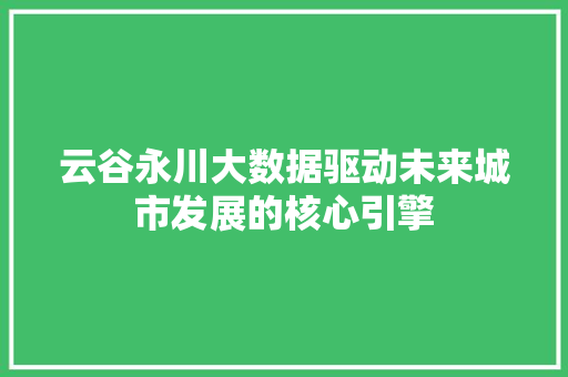云谷永川大数据驱动未来城市发展的核心引擎 编程语言 云谷永川大数据驱动未来城市发展的核心引擎 编程语言
