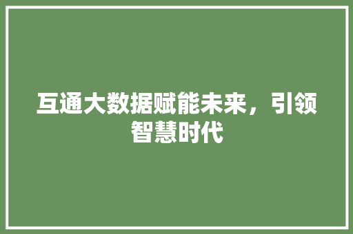 互通大数据赋能未来，引领智慧时代 电脑基础