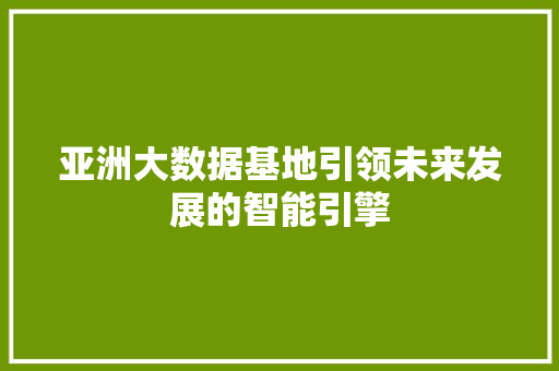 亚洲大数据基地引领未来发展的智能引擎 网络技术 亚洲大数据基地引领未来发展的智能引擎 网络技术