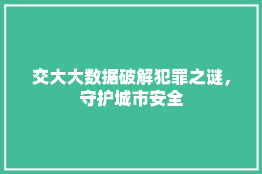 交大大数据破解犯罪之谜，守护城市安全 电脑故障维修