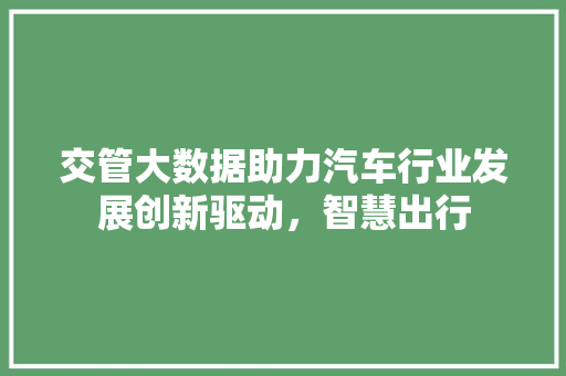 交管大数据助力汽车行业发展创新驱动，智慧出行