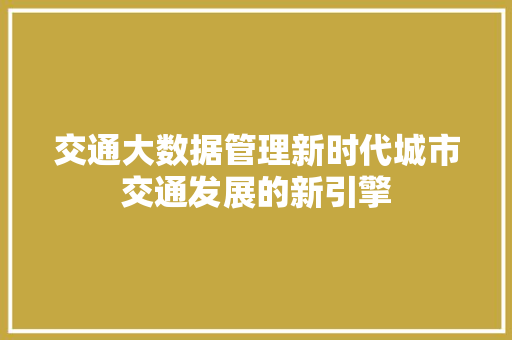 交通大数据管理新时代城市交通发展的新引擎
