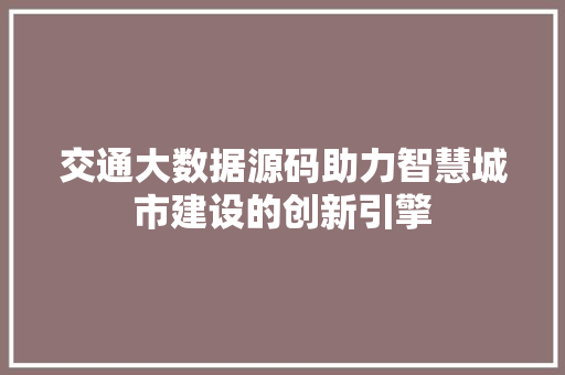 交通大数据源码助力智慧城市建设的创新引擎