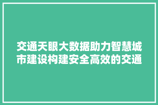 交通天眼大数据助力智慧城市建设构建安全高效的交通网络