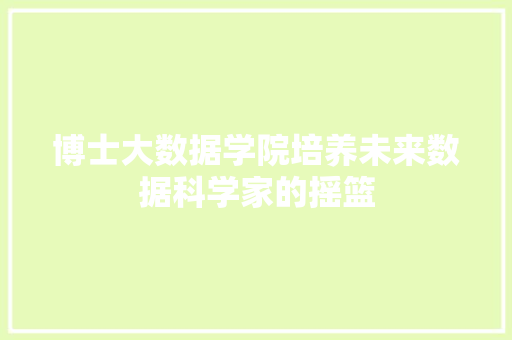 博士大数据学院培养未来数据科学家的摇篮 编程语言