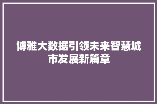 博雅大数据引领未来智慧城市发展新篇章 网络技术