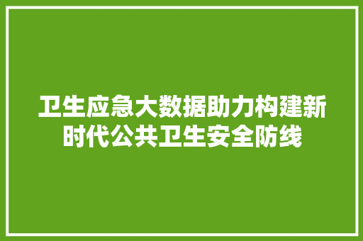 卫生应急大数据助力构建新时代公共卫生安全防线