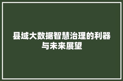 县域大数据智慧治理的利器与未来展望 操作系统 县域大数据智慧治理的利器与未来展望 操作系统