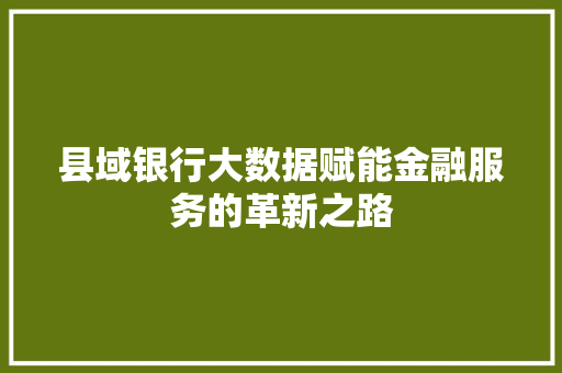 县域银行大数据赋能金融服务的革新之路 县域银行大数据赋能金融服务的革新之路