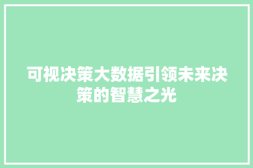 可视决策大数据引领未来决策的智慧之光 可视决策大数据引领未来决策的智慧之光