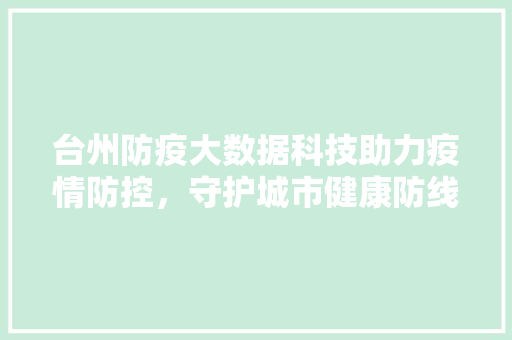 台州防疫大数据科技助力疫情防控,守护城市健康防线 台州防疫大数据科技助力疫情防控,守护城市健康防线