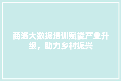 商洛大数据培训赋能产业升级,助力乡村振兴 操作系统 商洛大数据培训赋能产业升级,助力乡村振兴 操作系统