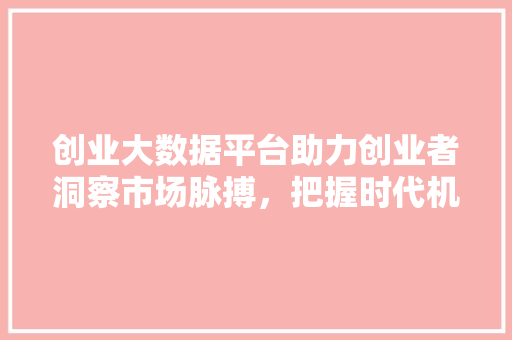 创业大数据平台助力创业者洞察市场脉搏，把握时代机遇 操作系统